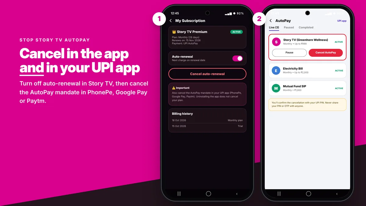 How to cancel Story TV auto-renewal and UPI AutoPay